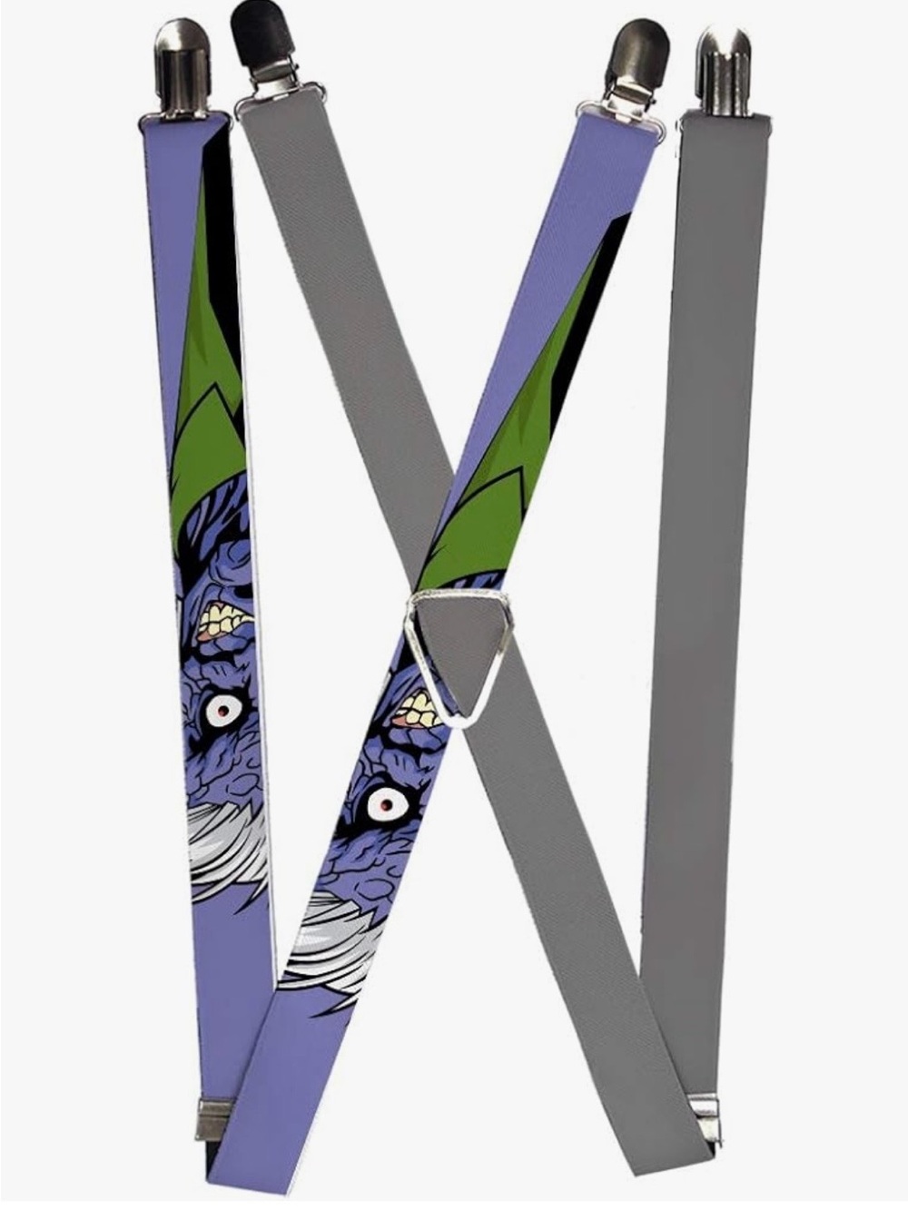 Buckle-Down DC Comics Suspenders, Split Two Face Purple Plain Gray